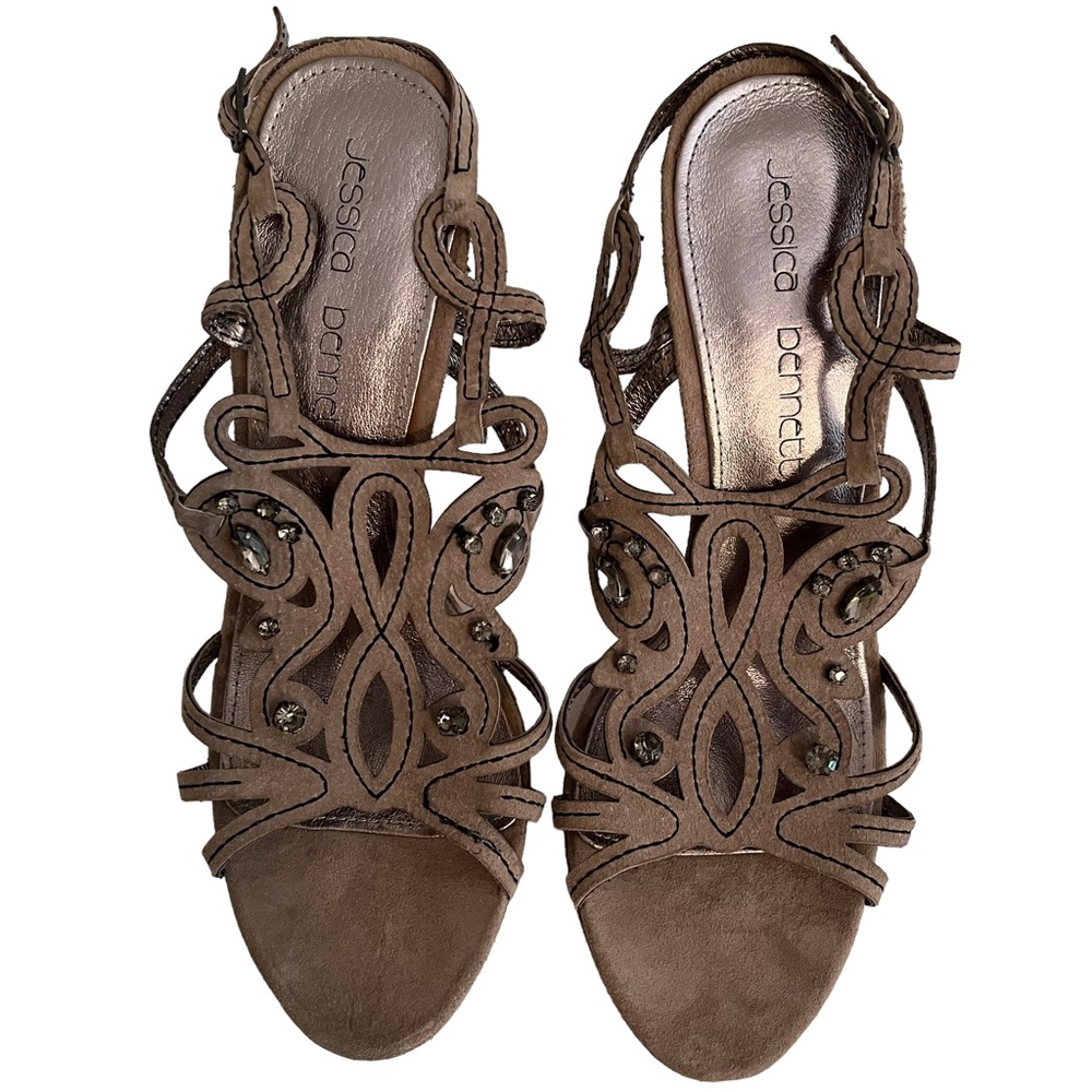 Jessica Bennett Taupe Suede Embellished Slingback High Heel Sandal 10W